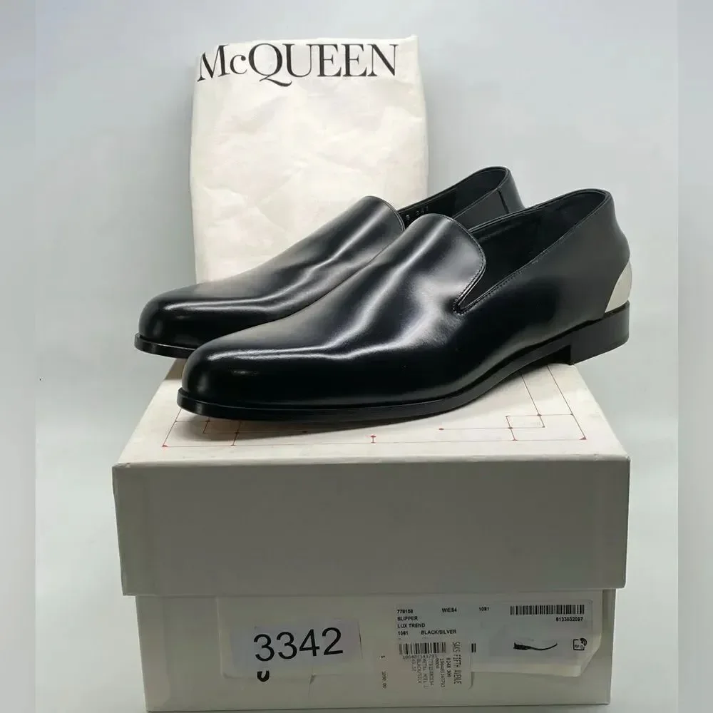 Alexander McQueen Metal Heel Leather Loafers size 43.5/us size 10.5